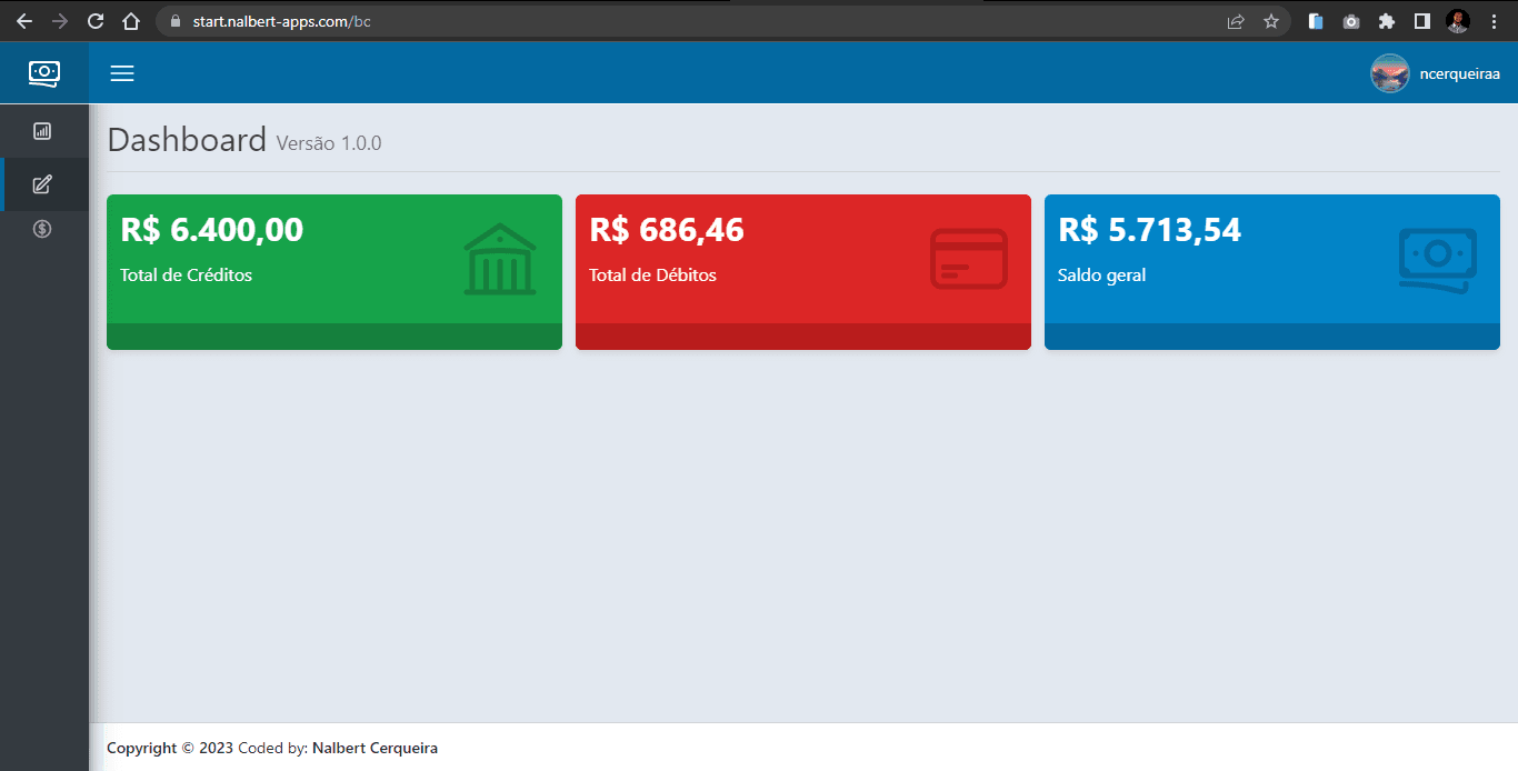 Página inicial da aplicação Ciclo de pagamentos.