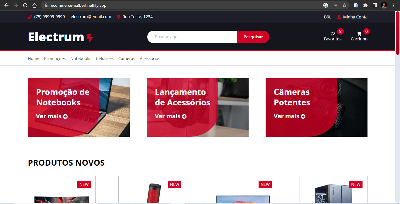Página inicial da homepage de E-commerce.